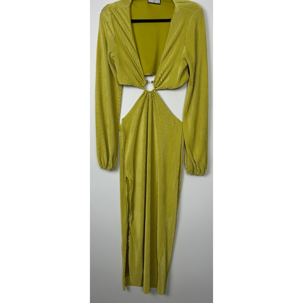 RNWY Womens 6(M) Pleated Embellished Cut Out Long Sleeve Cocktail Dress Green D3